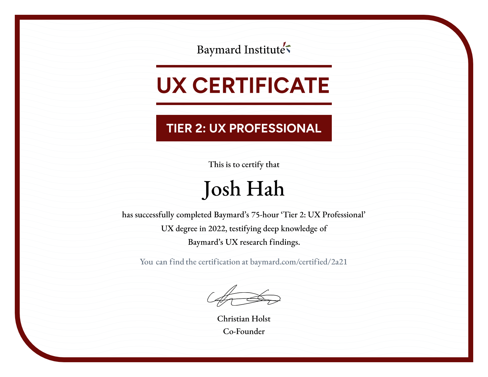 Josh Hah’s certificate