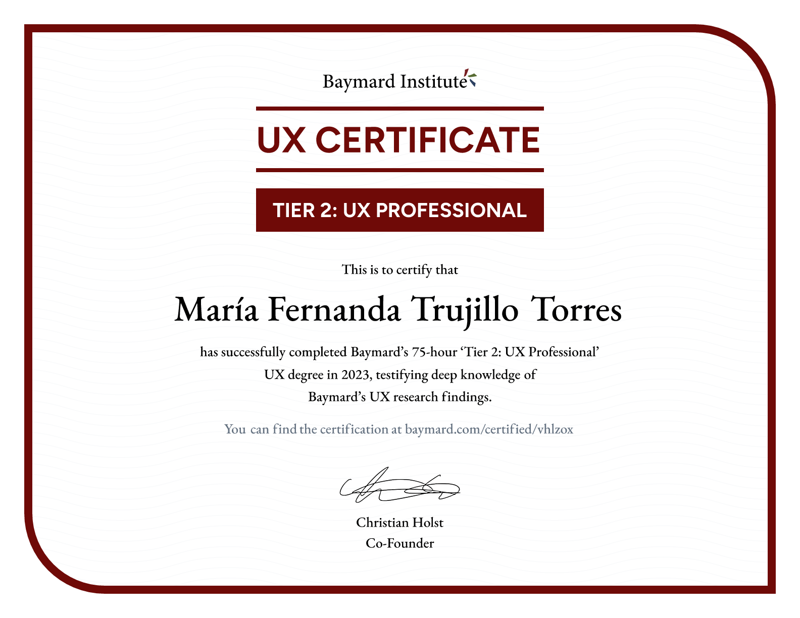 María Fernanda Trujillo Torres’s certificate