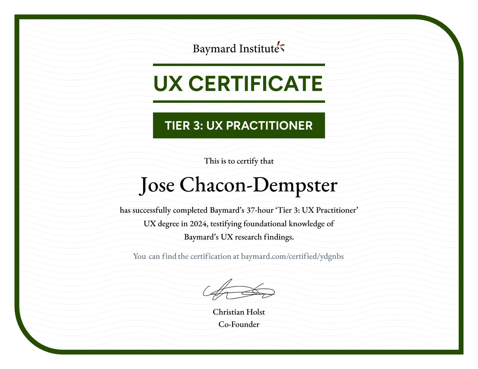 Jose Chacon-Dempster’s certificate